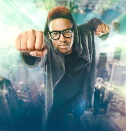 Stylized portrait of artist